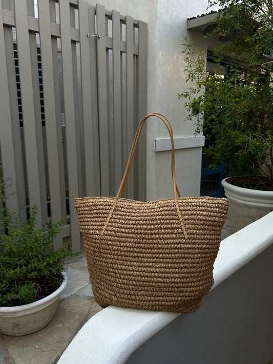 Loventa Harmony Zippered Straw Bag Camel
