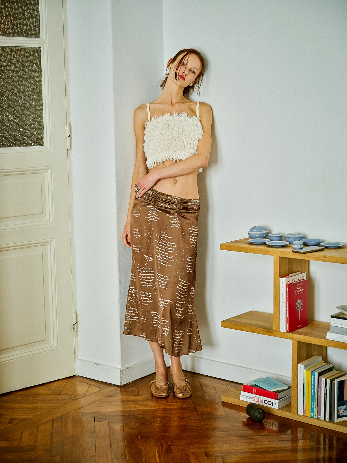 WAYT Pirouette Printed Ruched Satin Etek – Brown
