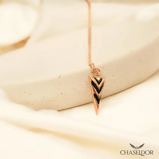 Chaseldor Triangle Black Striped Silver Necklace